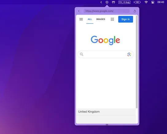 Cuber open in the menu bar showing a web page